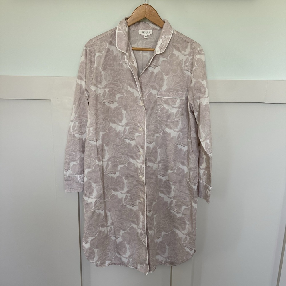 Haven Well Within Sleep Button Front Shirt Dress LARGE Floral Cotton Loungewear